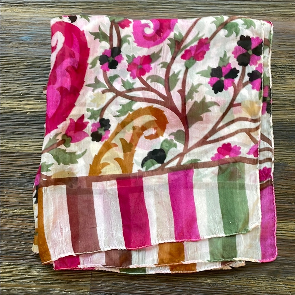 100% Silk Floral Multicolor Scarf
